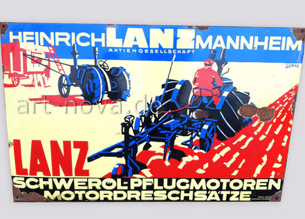 Emailschild Heinrich Lanz Mannheim Schweröl-Pflugmotoren im unrestaurierten Zusatand!