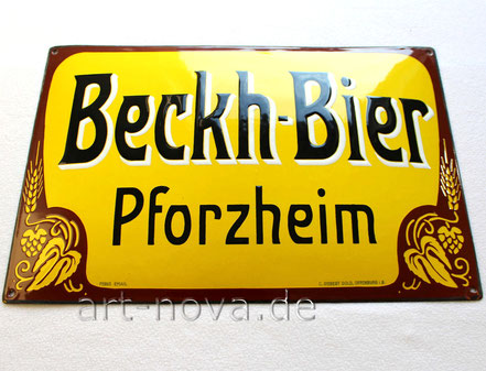 Uraltes Werbeschild der Beckh Brauerei Pforzheim in nahezu perfekter Erhaltung