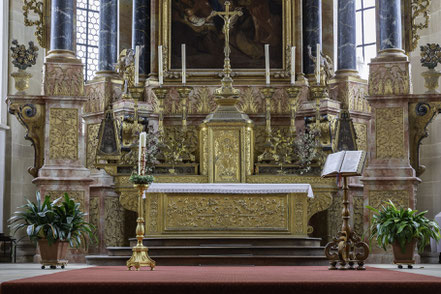 Bild: Teilausschnitt des Hauptaltar der Abtei- und Pfarrkirche Ebersmünster im Elsass, Frankreich