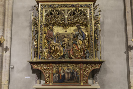 Bild: Gotisches Altarbild der hl. Familie in der "Collégiale St.-Martin", die Stiftskirche Saint-Martin in Colmar