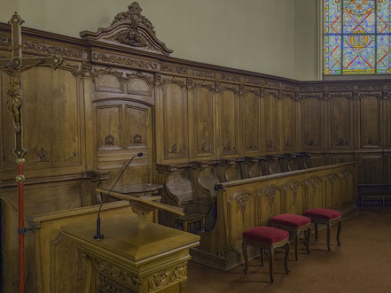Bild: Das Chorgestühl der Église Saint-Médard de Bœrsch in Bœrsch 