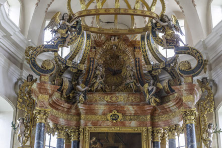 Bild: Teilausschnitt des Hauptaltar der Abtei- und Pfarrkirche Ebersmünster im Elsass, Frankreich