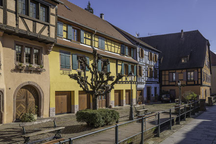 Bild: Häuser am Place de la République  in Ribeauvillé im Elsass, Frankreich