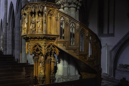 Bild: Die Kanzel in der Église Saint-Gregor in Ribeauvillé im Elsass, Frankreich