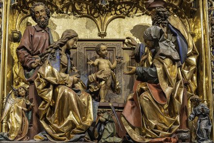 Bild: Teilansicht des gotischen Altarbild der Hl. Familie in der "Collégiale St.-Martin", die Stiftskirche Saint-Martin in Colmar