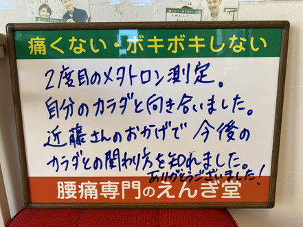 豊橋の整体院えんぎ堂で二回目のメタトロン測定を受けられた自然感察ガイド藤江さんのご感想ボード