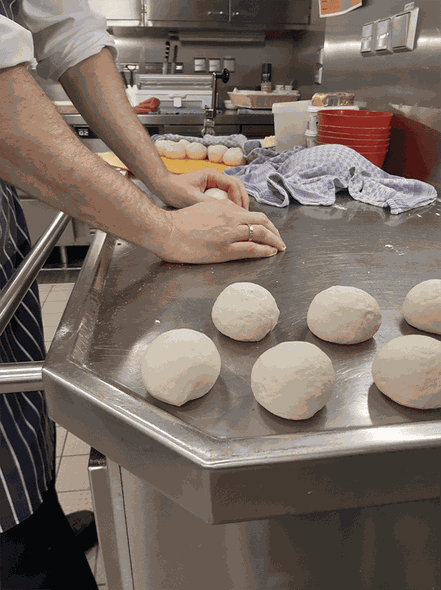 Baking Bread early in the morning: Stefan Streifling, the second cook, is in charge of the rolls, buns and cakes.