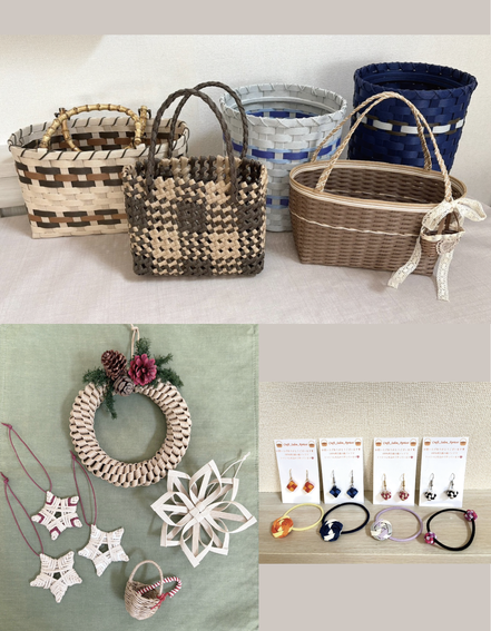 紙バンドのかごバックや小物の販売と、北欧のクリスマスをイメージしたオーナメントのワークショップ/ Craft_Salon_Apricot 手仕事屋杏