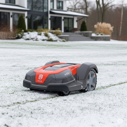 Rasenroboter im Winter (KI-Generiert)