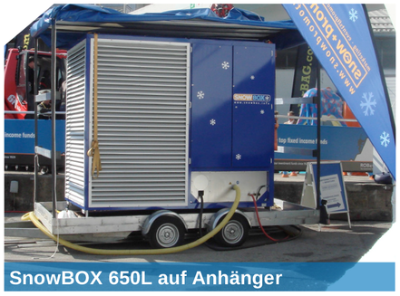 Die SOLO SnowBOX mit Ihrer Schneeproduktionsleistung  von 7 to (= ca. 15-20 cbm) Schnee pro Tag ist ideal für Events  mit kleinerem Schneebedarf. 