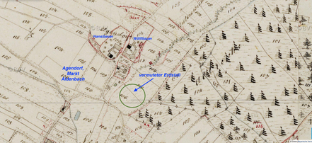 Lage des Erdstalls (BayernAtlas, Historische Karte) - eigene Einträge-