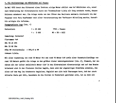 Kurzbeschreibung aus Der Erdstall, Heft 2, Roding 1976