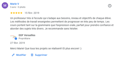 Avis 5 étoiles sur DDF Versailles