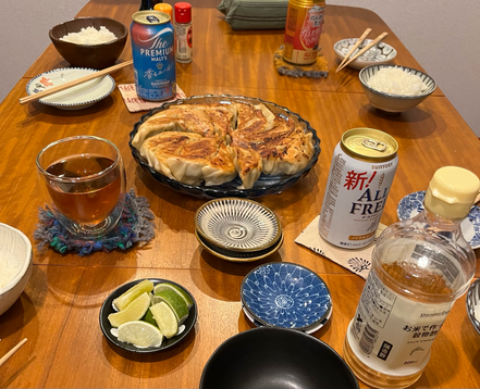 ビールと手作り餃子