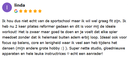 Ervaringen van klanten die Reformer Pilates lessen volgen in Zoetermeer bij Sweetlake PDA