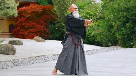 sensei maestro di arti marziali che mostra il fudoshin la mente inamovibile