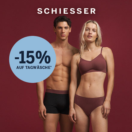 -15% auf Tagwäsche*!, Schiesser Outlet Store, Freiberger Str. 21, 74379 Ingersheim. www.outlets-ingersheim.de