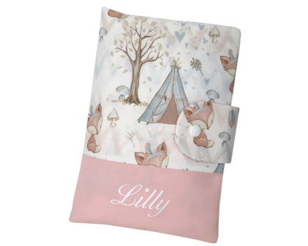 Windeltaschen Wickeltasche personalisierbar mit Tiermotiven Fuchs löwe wladtiere mit feuchttüchertasche und Reissverschluss und schnullerband mit druckknopf