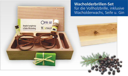 Wacholder-Brille in Holzetui