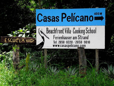 Sign:  entrance to Casas Pelicano