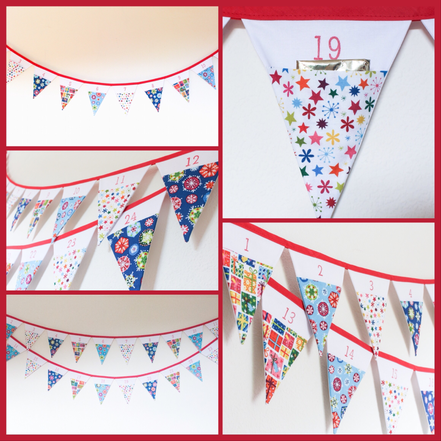 advent calendar bunting Christmas Xmas fabric flags pocketed winter garland