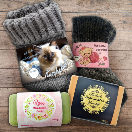 personalisierbare Sockenbanderolen für deine selbstgestrickten Socken, gedruckt auf Papier zum selbstausschneiden