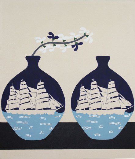 Stephen D'Onofrio, "Still Life with Ship Vases," 2018, oil on canvas, 40 x 30 inches, $4,200