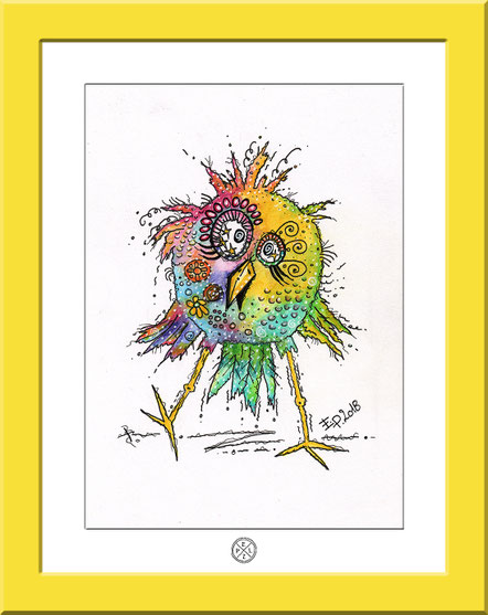 Exponattitel: Gaudivogel - Exponatgröße: 15 x 21 - Art: Tusche- u. Aquarellmalerei - Signatur: datiert, signiert - Copyright by Emil Pelz 2018