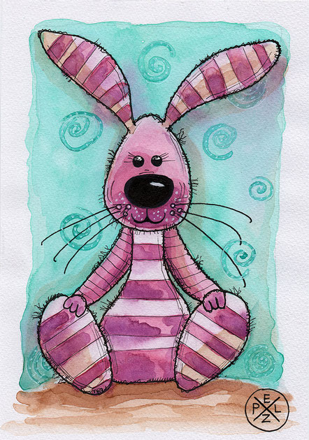 Exponattitel: Ein Schnuffelhäschen zum Osterfest - Exponatgröße: 20 x 28,5 - Art: Tusche- und Aquarellmalerei - Signatur: datiert, signiert - Copyright by Emil Pelz 2018