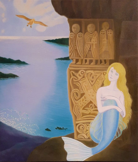 A mermaid behind the rock 60x70cm