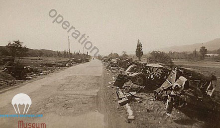 On the way to Lyon, what is left by the german army retreating.