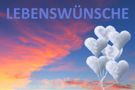 Lebenswünsche mit Fragezeichen in Herzwolken - alles ist möglich