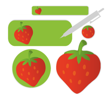 Kinder-Namensaufkleber blanko mit rotem Erdbeeren-Motiv auf grünem Grund, spülmaschinenfestes 90er-Set für die Schule.