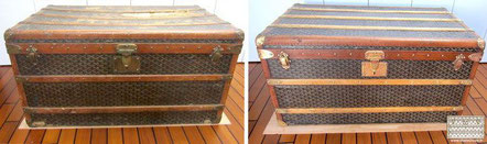 Goyard Courier Trunk Circa  1910 Restoration of structure and scrubbing of the chevron Goyardine fabric   