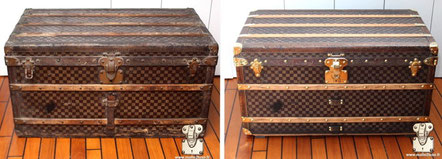 Louis Vuitton courier trunk from 1890 Restoration of Mark II checkered canvas . 