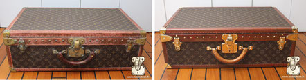 Louis Vuitton Alzer 65 suitcase from 1990 Cleaning an abandoned canvas in a cellar. 