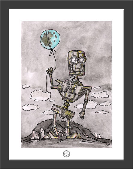 Exponattitel: Moderne Zeiten - Exponatgröße: 15 x 21 - Art: Tusche- und Aquarellmalerei - Signatur: datiert, signiert - Copyright by Emil Pelz 2018