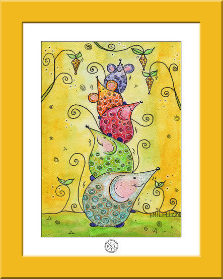 Exponattitel: Die Mäusepyramide - Exponatgröße: 15 x 21 - Art: Tusche- und Aquarellmalerei - Signatur: datiert, signiert - Copyright by Emil Pelz 2018