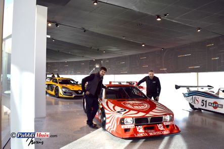 roberto mais e luca con lancia beta montecarlo bianco rossa di patrese realizzazione grafica di pubblimais torino presso dallara academy