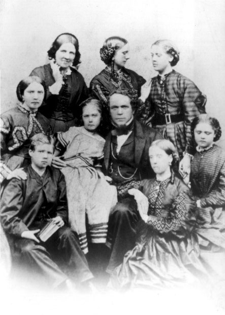 Photo circa 1864 - Back row: Mary Barton nee Wigan, Margaret Alexander, Elizabeth. Middle: Hannah Maria, Eva Jane, Matthew, Annie Wigan. Front: Matthew Henry, Mary Dean.