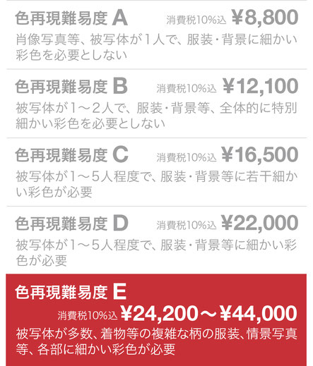 色再現難易度E ¥24,200（税込）〜