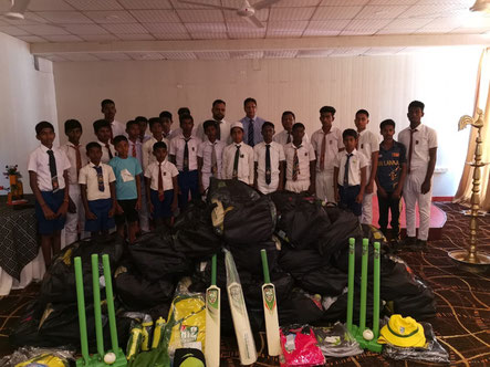 Sri Lankan youngsters pictured with Cricket Sri Lanka Honorary Treasurer, Mohan Da Silva at St. Patrick's College, Jaffna. participating 