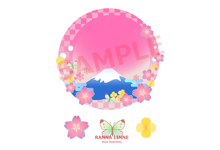 イラスト素材: 日本の春のフレーム・アイコン・富士山・桜・モンシロチョウ 
