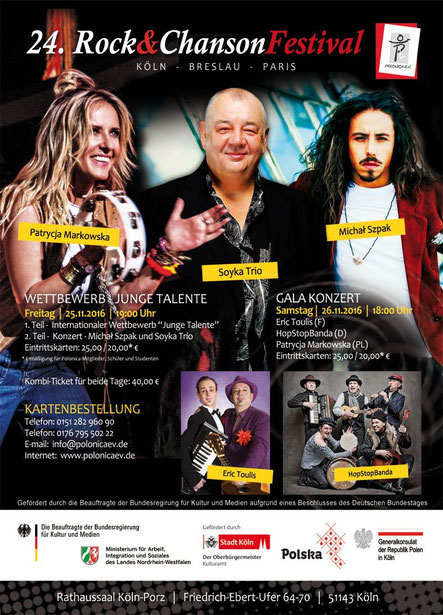 Plakat des 24. Rock & ChansonFestivals "Köln-Breslau-Paris" 2016