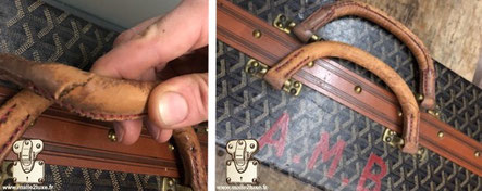 Suitcase with 6 Goyard  Circa 1920 shoes , the leather handles were broken. Identical restoration. Read more...