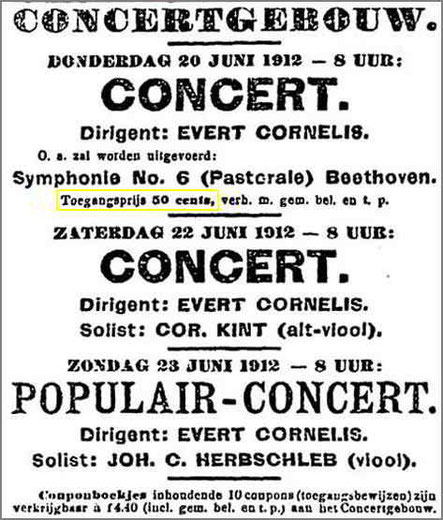 Toegangsprijs Concertgebouw: 50 cent (in 1912)