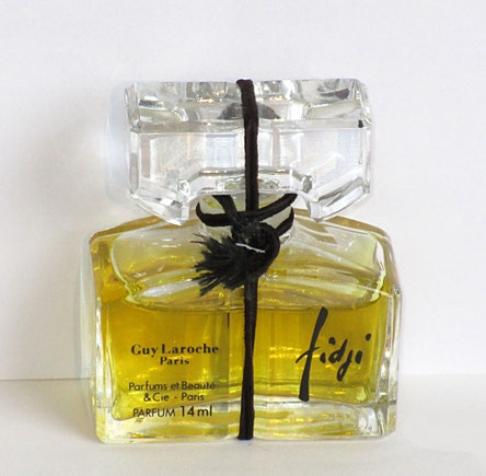 FIDJI - FLACON FACTICE PARFUM 14 ML,  AVEC CORDON NOIR ET BOUCHON EN VERRE
