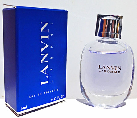 LANVIN L'HOMME - EAU DE TOILETTE 5 ML - FLACON EN VERRE TRANSPARENT - SERIGRAPHIE HORIZONTALE SUR LA MINIATURE