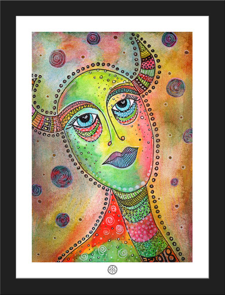 Exponattitel: Fantasiegestalt - Exponatgröße: 42 x 55, mit Rahmen - Art: Tusche- und Aquarellmalerei - Signatur: datiert, signiert - Copyright by Emil Pelz 2018