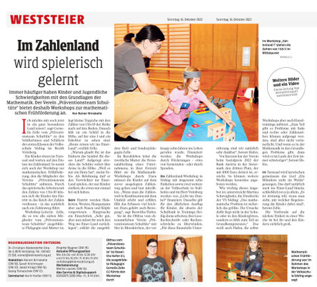 Eine Reportage der Kleinen Zeitung zum Workshop Zahlenland vom Verein Schultüte.